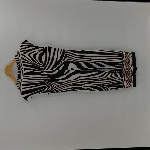 Caché zebra black gold white  dress Size 8 sleeveless lined vintage cache - Picture 6 of 9